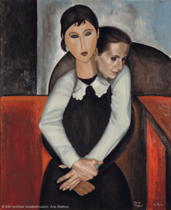 Schilderij 'Hommage aan Modigliani' van Ans Markus uit de collectie 'Hommages', gemaakt in 1989 in de afmeting 110x90.