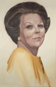 Schilderij 'Koningin Beatrix' van Ans Markus uit de collectie 'De Koningin', gemaakt in 1997 in de afmeting 200x130.
