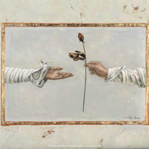 Schilderij 'Het Geschenk' van Ans Markus uit de collectie 'Opdrachten', gemaakt in 1991 in de afmeting 200x100.